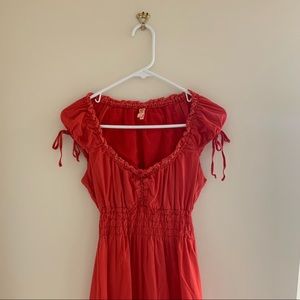 Anthropologie coral peasant dress